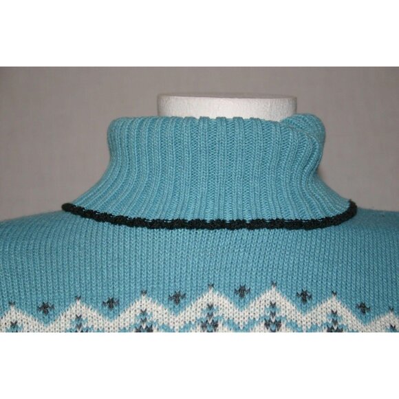 Its Our Time Womens Nordic Pattern Turtleneck Sweater Blue Black Knit Sz Medium - Picture 5 of 6